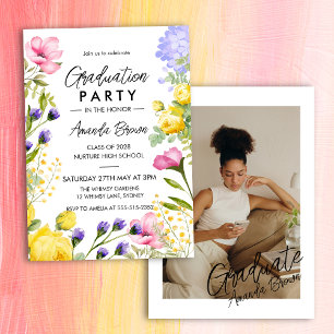 Invitation Watercolor Floral Photo Graduation Classe de 2025