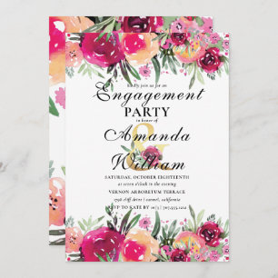 Invitation Watercolor Floral Pink Engagement Party