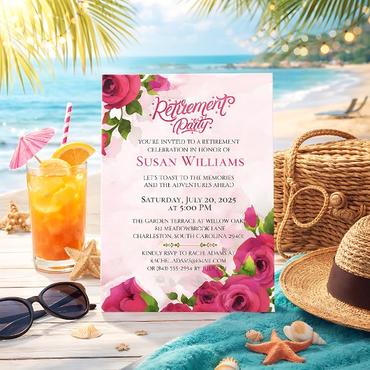 Invitation Watercolor Floral Rose Retirement Celebration