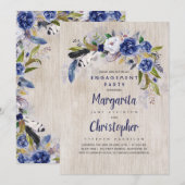 Invitation Watercolor Floral Rustic Navy (Devant / Derrière)