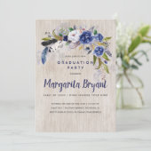 Invitation Watercolor Floral Rustic Navy Graduation Party (Debout devant)