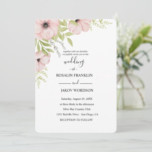 Invitation watercolor floral rustic wedding  (Debout devant)