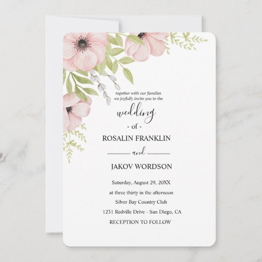 Invitation watercolor floral rustic wedding (Devant)