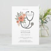 Invitation Watercolor Floral Stethoscope Nurse Graduation (Debout devant)