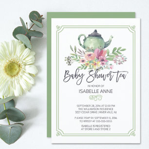 Invitation Watercolor Floral Tea Party Baby shower neutre