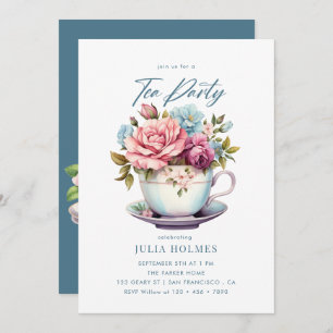 Invitation Watercolor Floral Teacup Tea Party