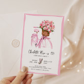 Invitation Watercolor Floral Vélo rose fête d'anniversaire