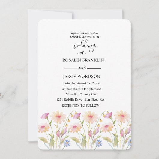 Invitation watercolor floral wedding  (Devant)