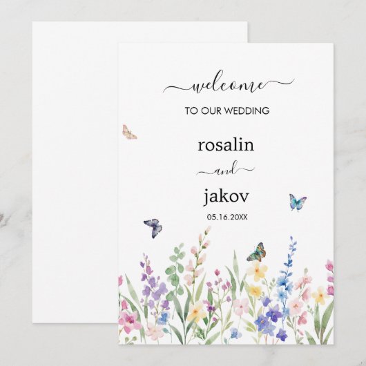 Invitation watercolor floral wedding  (Devant / Derrière)