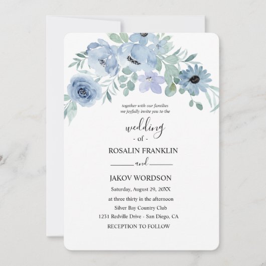 Invitation watercolor floral wedding (Devant)