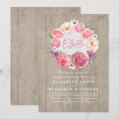 Invitation Watercolor Floral Wreath Rustic Engagement Party (Devant / Derrière)