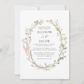 Invitation Watercolor Floral Wreath Wedding (Devant)