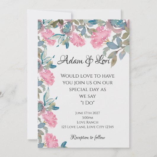 Invitation Watercolor Florals Wedding (Devant)
