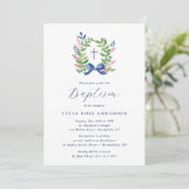 Invitation Watercolor Foliage Wreath Blue Bow Baptism (Debout devant)