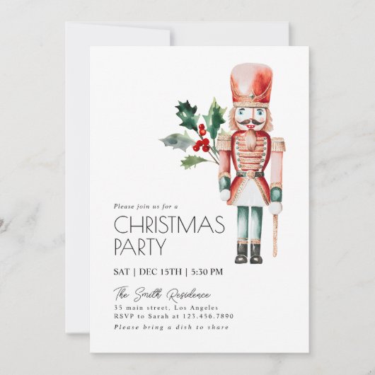 Invitation Watercolor Folift Nutcracker fête de Noël (Devant)