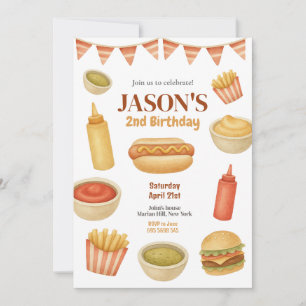 Invitation Watercolor Food Hot Dog Burger Anniversaire de enf