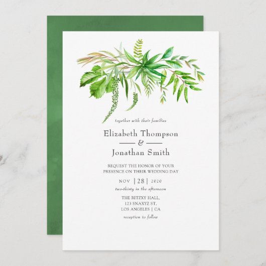 Invitation Watercolor Forest Greenery Mariage (Devant / Derrière)