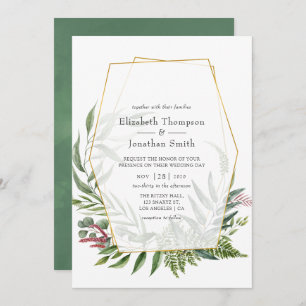 Invitation Watercolor Forest Herbarium Mariage géométrique