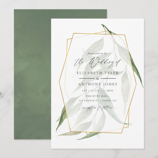 Invitation Watercolor Forest Herbarium Mariage géométrique (Devant / Derrière)
