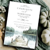 Invitation Watercolor Forest Mountain Lake Mariage
