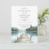 Invitation Watercolor Forest Mountain Lake Mariage (Debout devant)