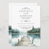 Invitation Watercolor Forest Mountain Lake Mariage (Devant / Derrière)