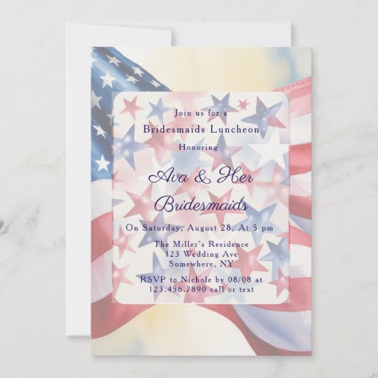 Invitation Watercolor Fourth Of July Bridesmaids Luncheon (Devant)