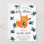 Invitation Watercolor Fox et Blueberries Baby shower (Devant)