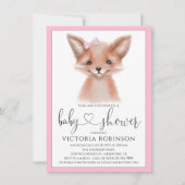 Invitation Watercolor Fox Girl Woodland Baby shower (Devant)