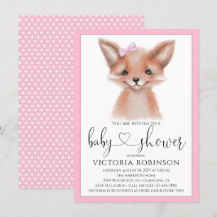 Invitation Watercolor Fox Girl Woodland Baby shower