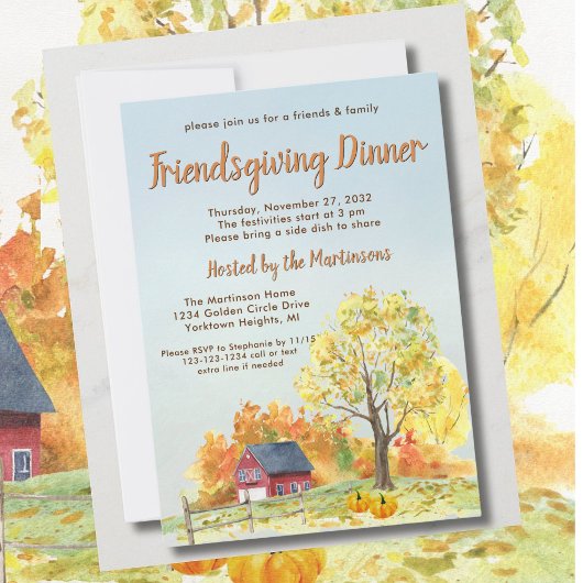 Invitation Watercolor Friendsgiving Thanksgiving Dinner