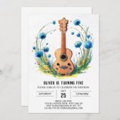 Invitation Watercolor Fun Guitar Boy Anniversaire (Devant / Derrière)