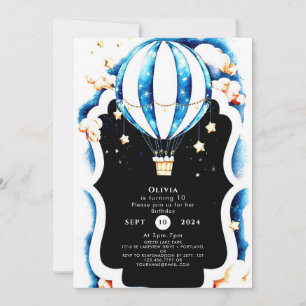 Invitation Watercolor Fun Hot Air Balloon Anniversaire
