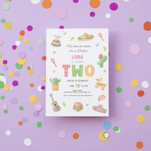 Invitation Watercolor Fun Mexicaine Fiesta 2e fête d'annivers