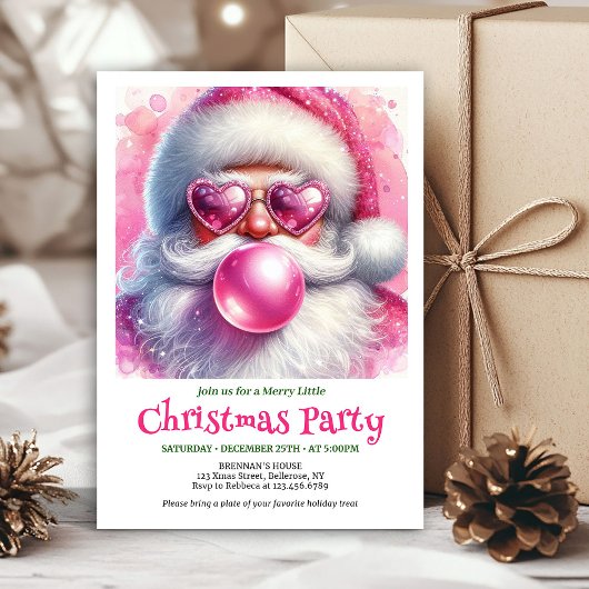 Invitation Watercolor Funny Santa Sunglasses Christmas Invite