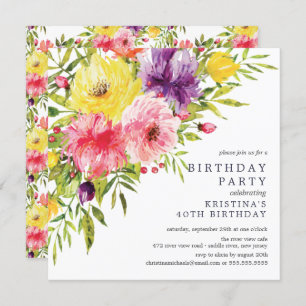 Invitation Watercolor Garden Floral Anniversaire Fête Invitat