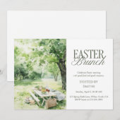 Invitation Watercolor Garden Picnic Easter Brunch Elegant  (Devant / Derrière)