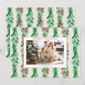 Invitation Watercolor Garland Bow Holiday Card (Devant / Derrière)