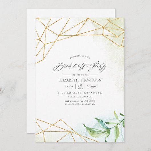 Invitation Watercolor Geometry Crystal Bachelorette (Devant / Derrière)