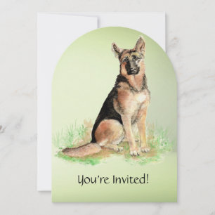Invitation Watercolor German Shepherd Chien fête d'anniversai