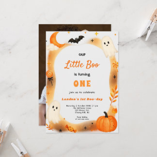 Invitation Watercolor Ghost Orange Pumpkin Birthday Halloween