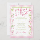 Invitation Watercolor Gingham Pink Bow Mahjong Party (Devant)