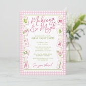 Invitation Watercolor Gingham Pink Bow Mahjong Party (Debout devant)