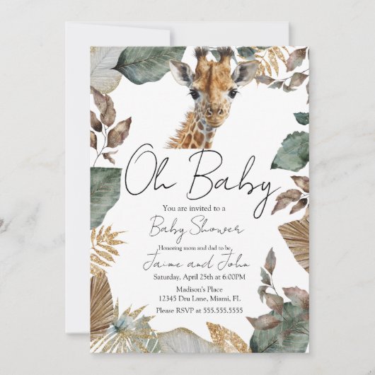 Invitation Watercolor Giraffe Wild Baby Shower (Devant)