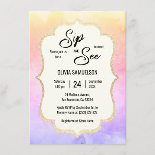 Invitation Watercolor Girl Garçon BÉBÉ SIP et VOIR   PHOTO
