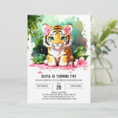 Invitation Watercolor Girl Tiger Custom Anniversaire (Debout devant)