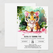 Invitation Watercolor Girl Tiger Custom Anniversaire (Devant / Derrière)