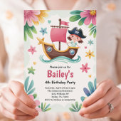 Invitation Watercolor Girls Pirate 4th Birthday Party