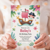 Invitation Watercolor Girls Pirate Birthday Party