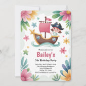 Invitation Watercolor Girls Pirate Birthday Party (Devant)